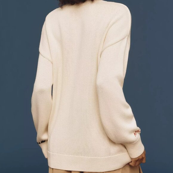 Anthropologie Maeve Crew-Neck Whipstitch Heart Icon Sweater Size S MWT Small - Picture 3 of 6